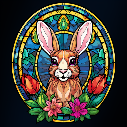 Abstract Flower Rabbit Oval Diamond Art Kit