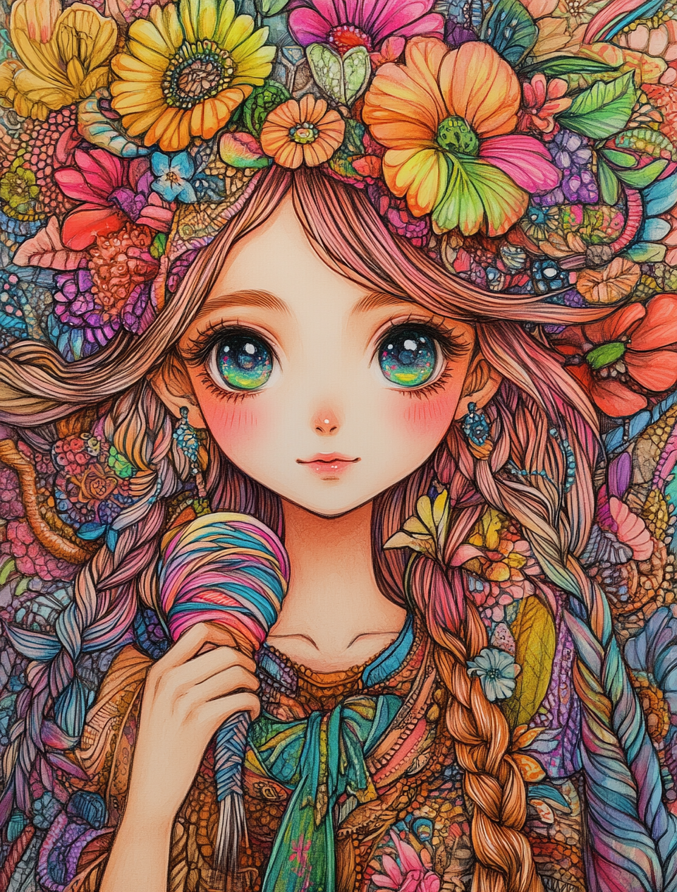 Abstract Flowers and Girl Diamond Art Kit