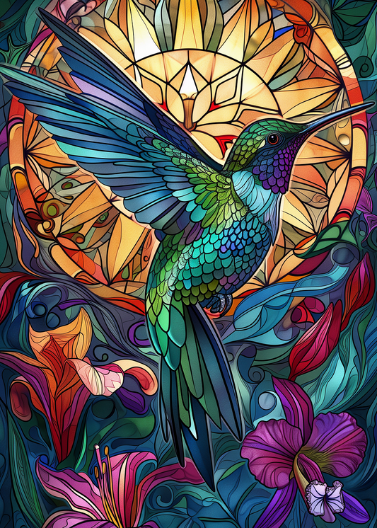 Abstract Flowers and Hummingbird Diamond Art Kit
