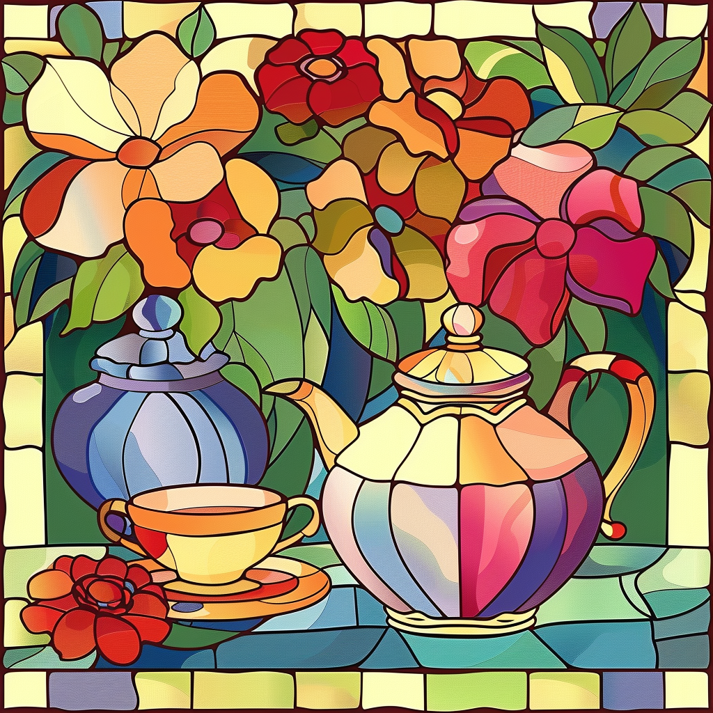 Abstract Flowers Teapot Diamond Art Kit