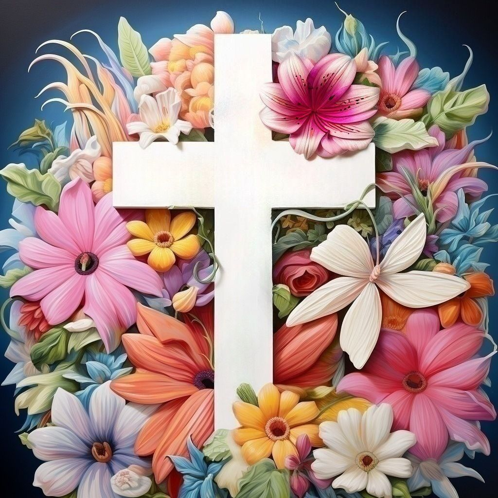 Abstract Flowers and White Cross Diamond Art Kit