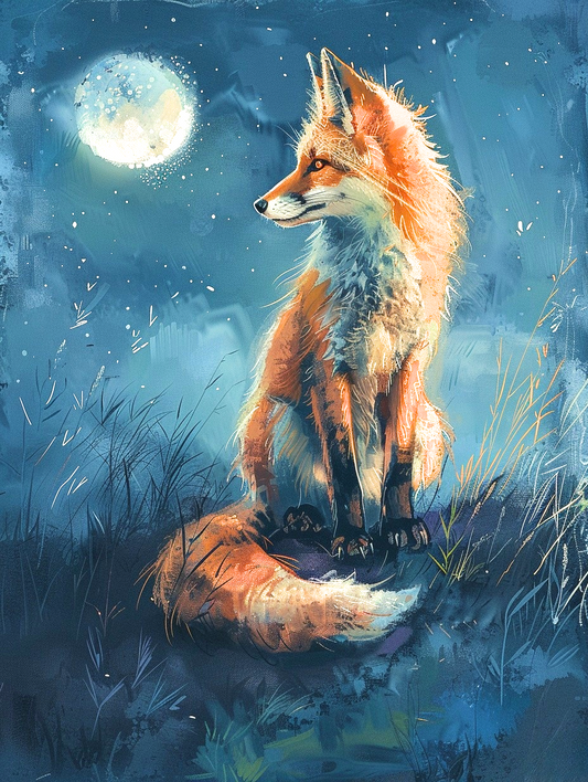 Abstract Fox and Moon Diamond Art Kit
