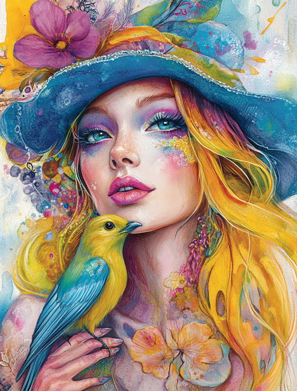 Abstract Girl and Bird Diamond Art Kit