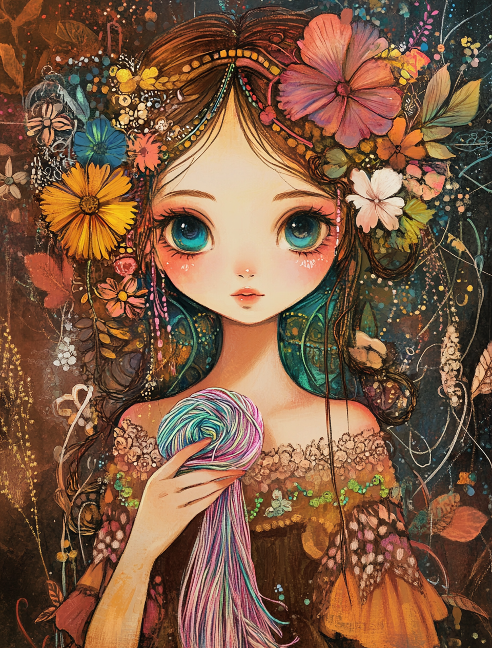 Abstract Girl and Yarn Diamond Art Kit