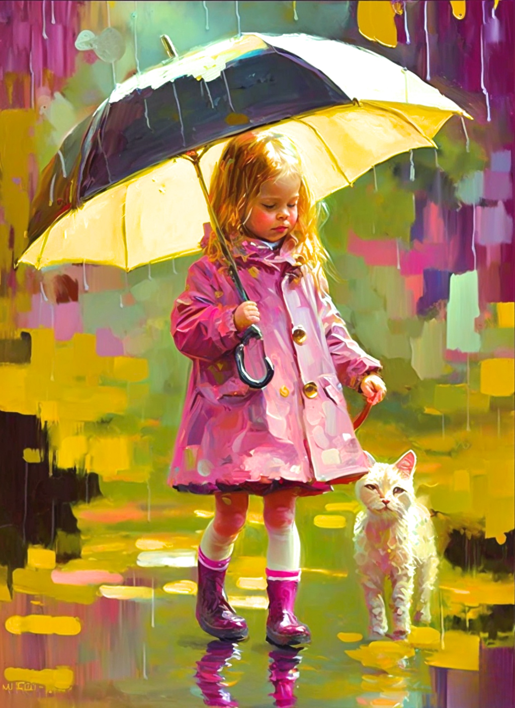 Abstract Girl and Cat in the Rain Diamond Art Kit — diamond art kit canvas
