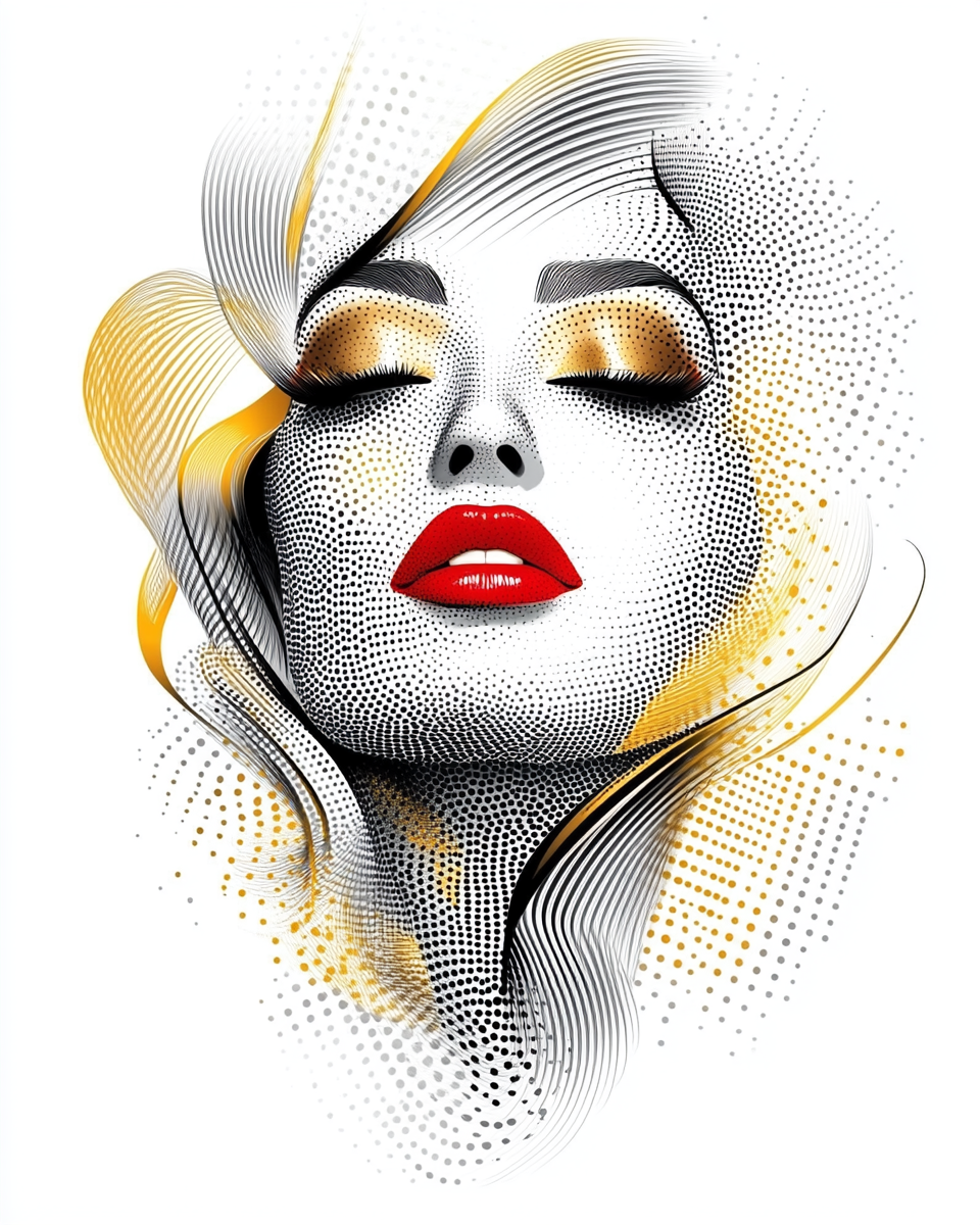 Abstract Gold, White, and Black Woman Diamond Art Kit