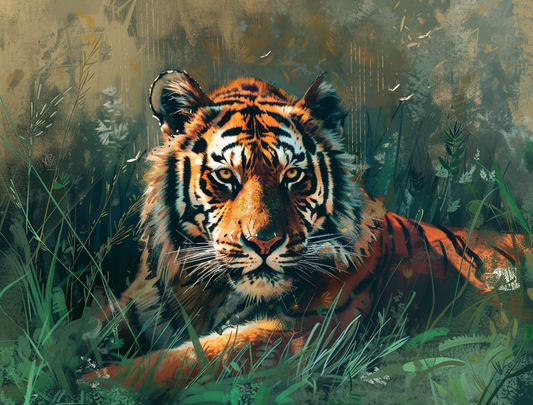 Abstract Grass and Tiger Diamond Art Kit