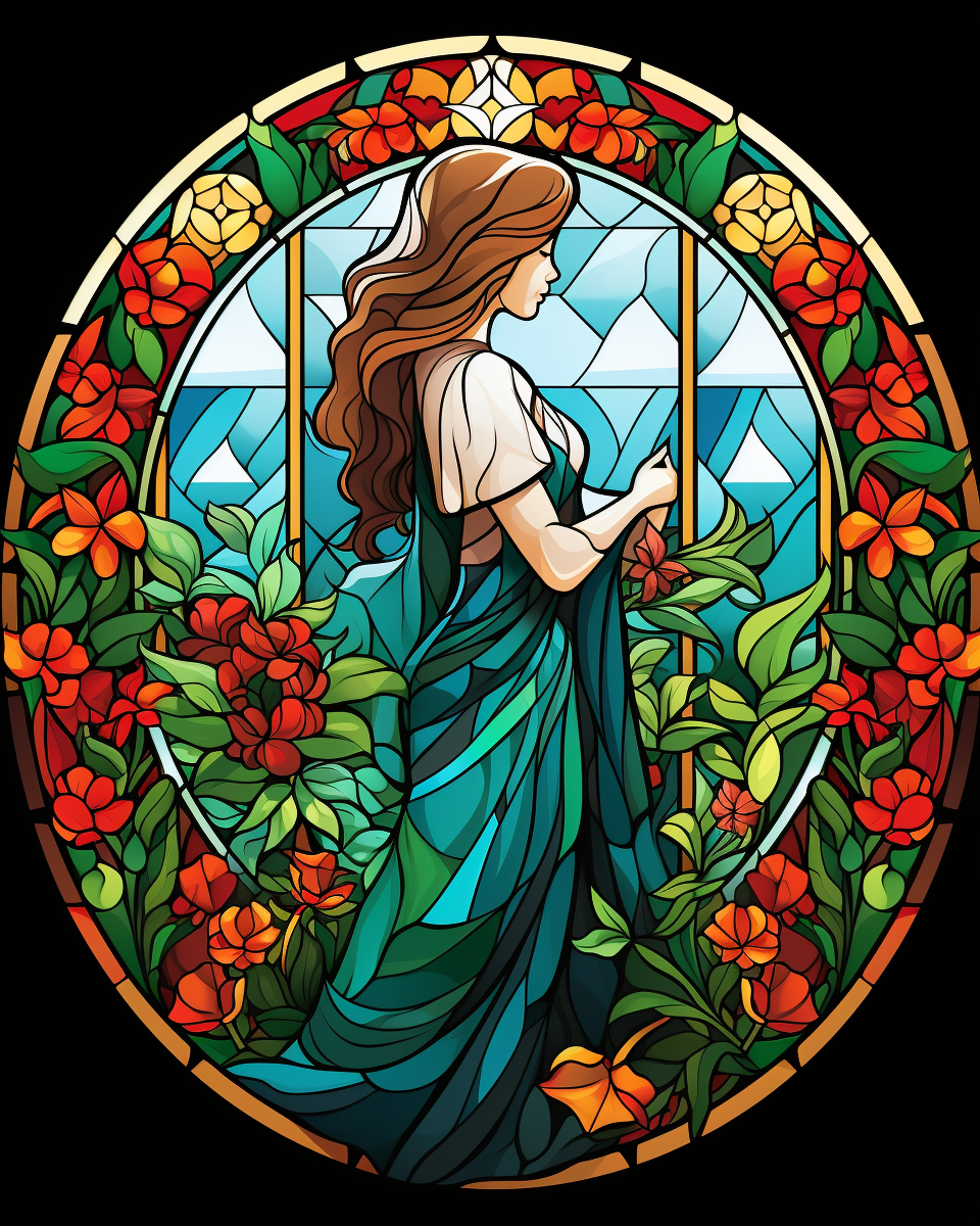 Abstract Green Dress Woman and Flowers Diamond Art Kit