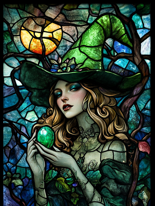 Abstract Green Hat Witch Diamond Art Kit