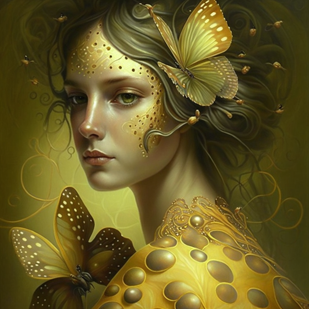 Abstract Green and Yellow Butterfly Girl Diamond Art Kit
