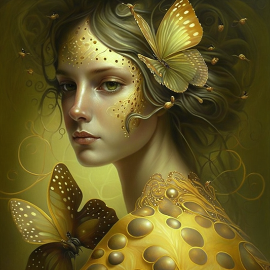 Abstract Green and Yellow Butterfly Girl Diamond Art Kit