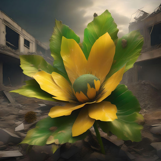 Abstract Green and Yellow Flowers in the Ruins Diamond Art Kit