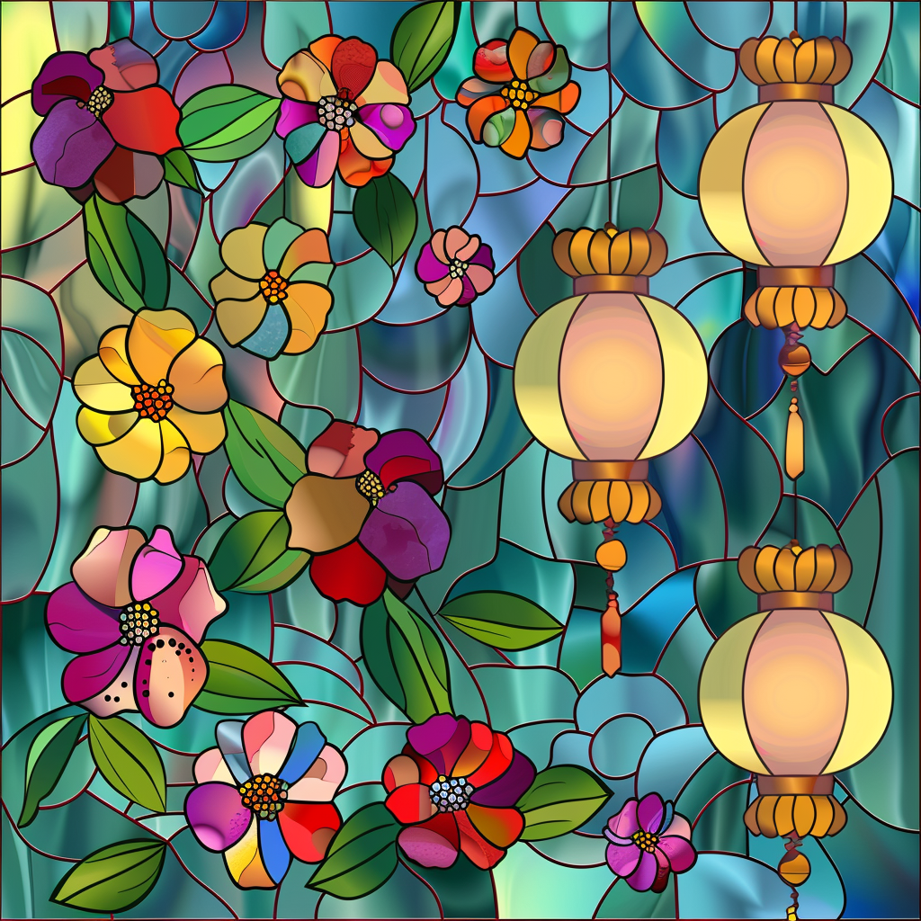 Abstract Hanging Lanterns and Flowers Diamond Art Kit