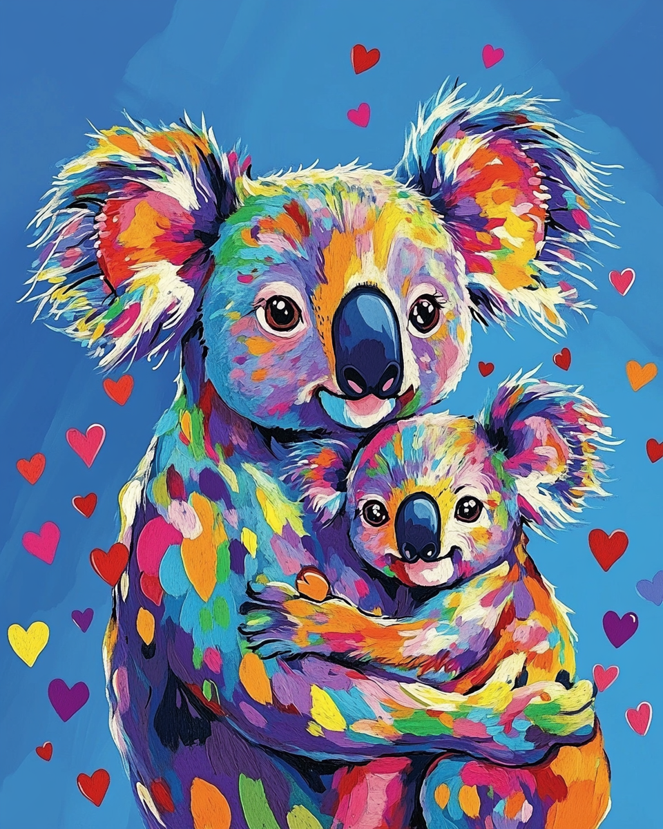Abstract Hearts and Two Koalas Diamond Art Kit