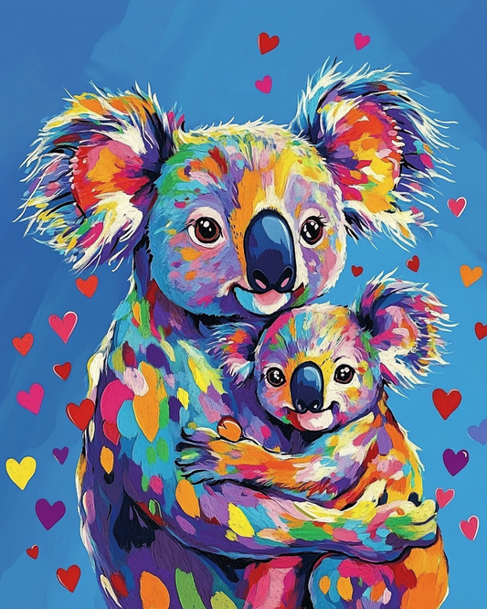Abstract Hearts and Two Koalas Diamond Art Kit