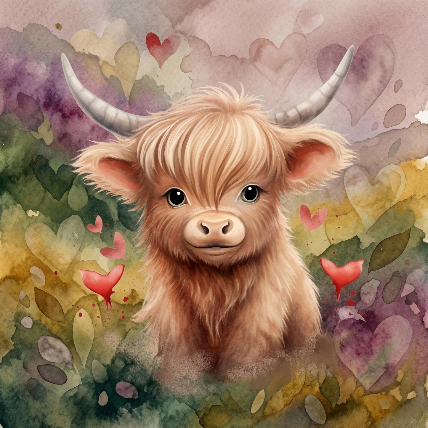 Abstract Hearts and Highland Calf Diamond Art Kit