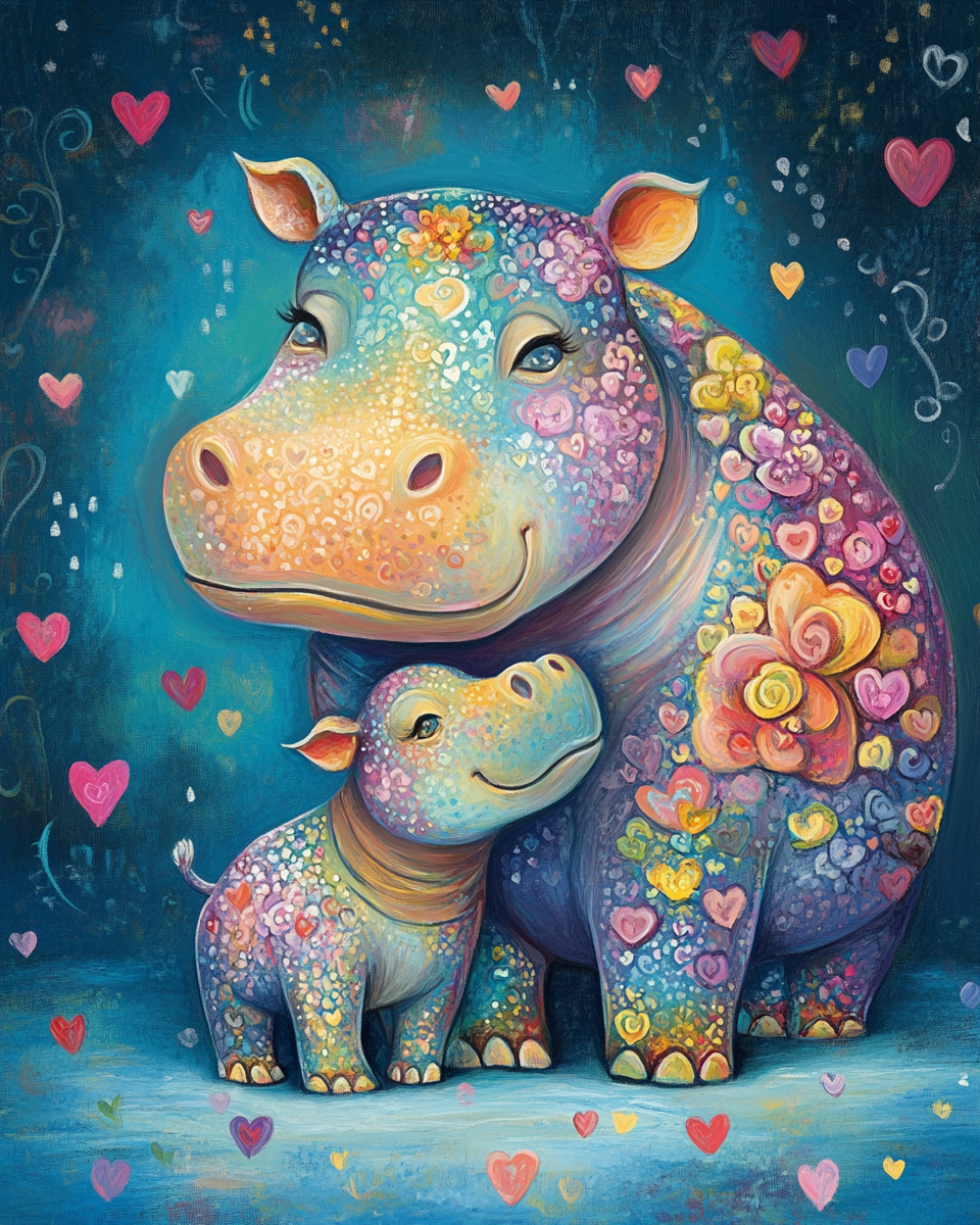 Abstract Hippo Hearts Diamond Art Kit