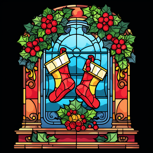 Abstract Holly Berry and Stockings Diamond Art Kit