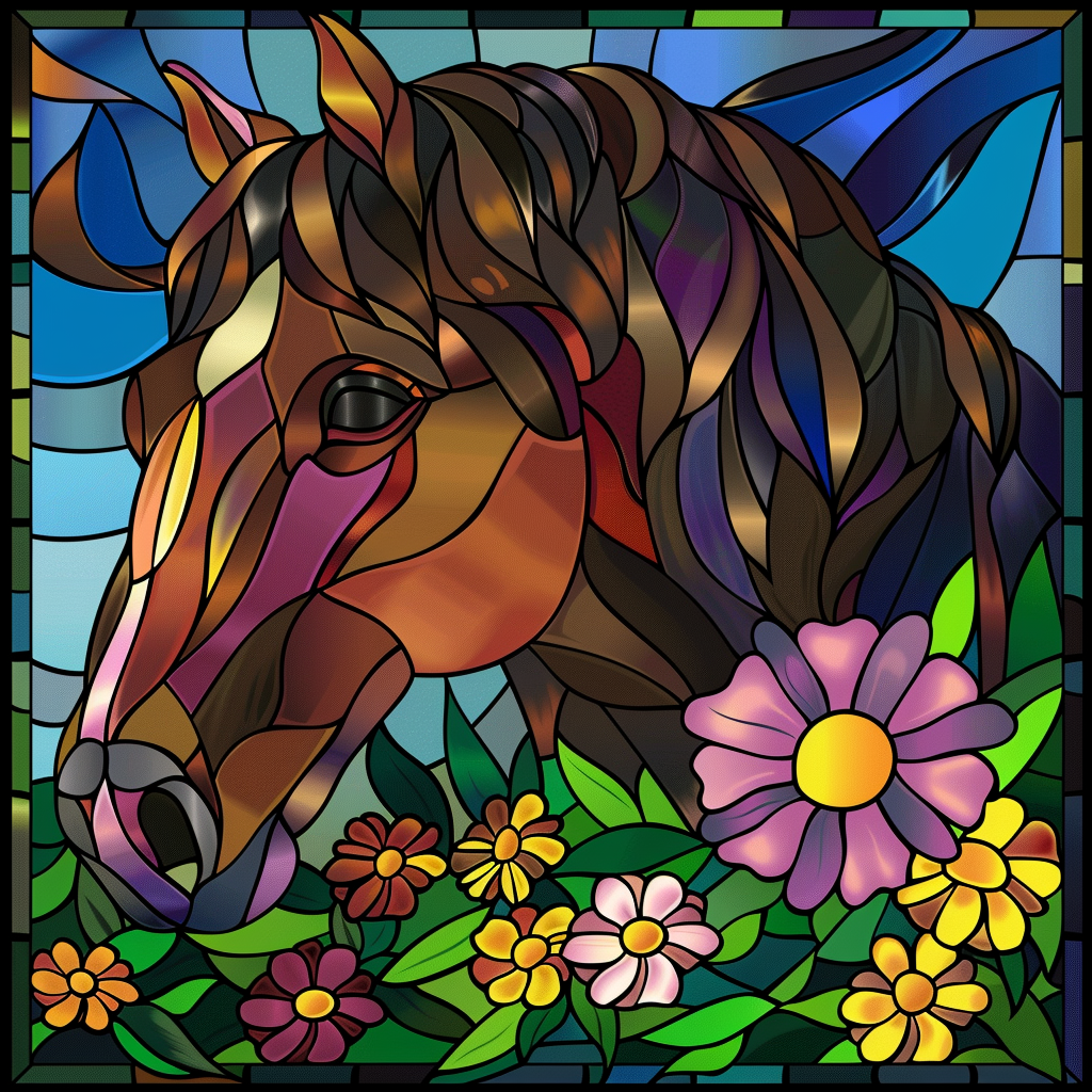 Abstract Horse in Spring Flowers Diamond Art Kit