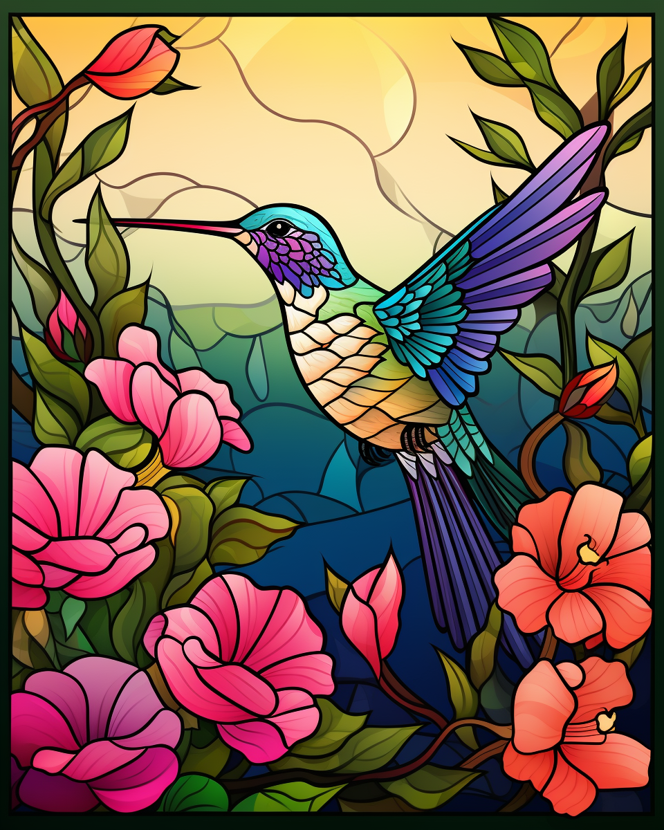 Abstract Hummingbird with Flowers Diamond Art Kit
