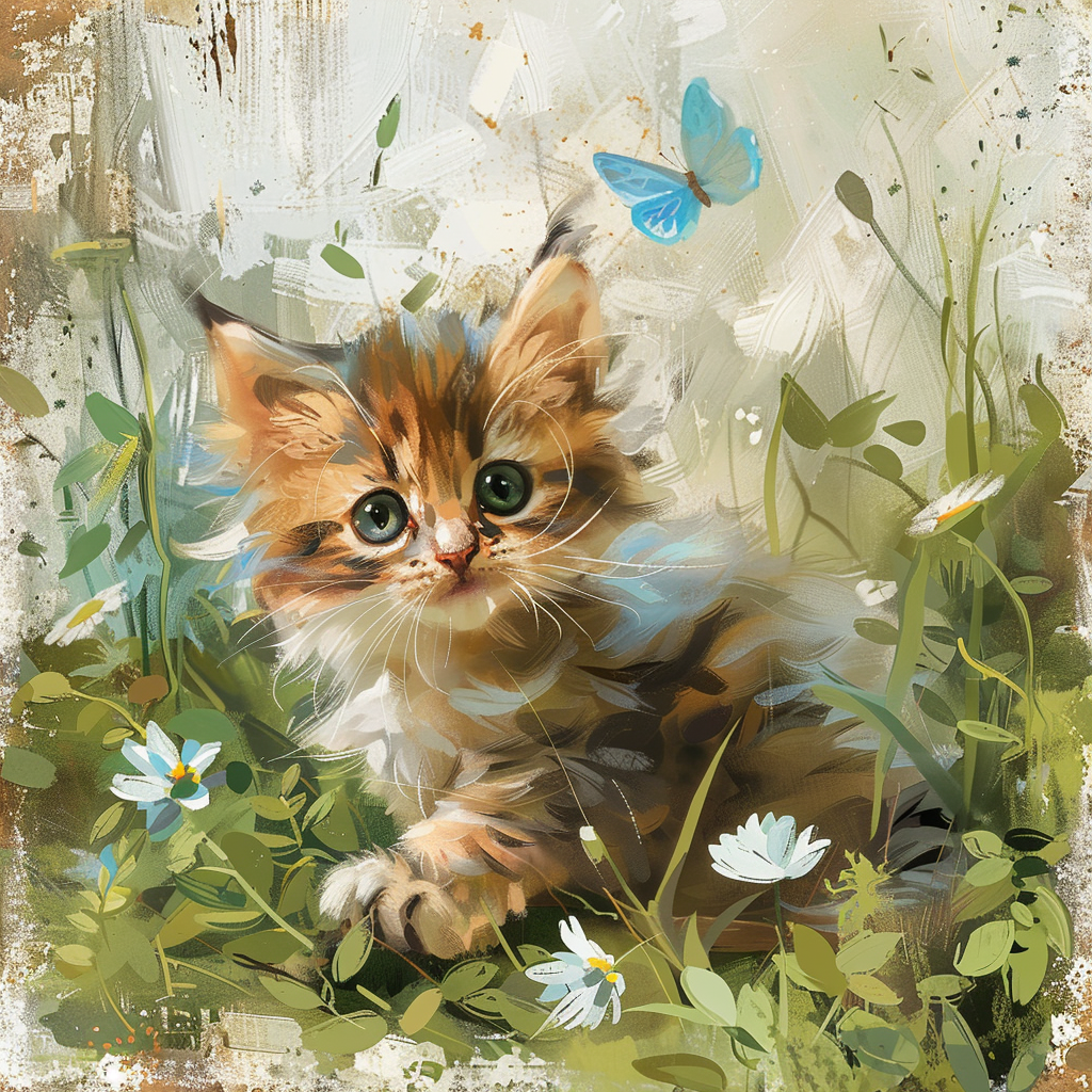 Abstract Kitten and Blue Butterfly Diamond Art Kit — diamond art kit canvas