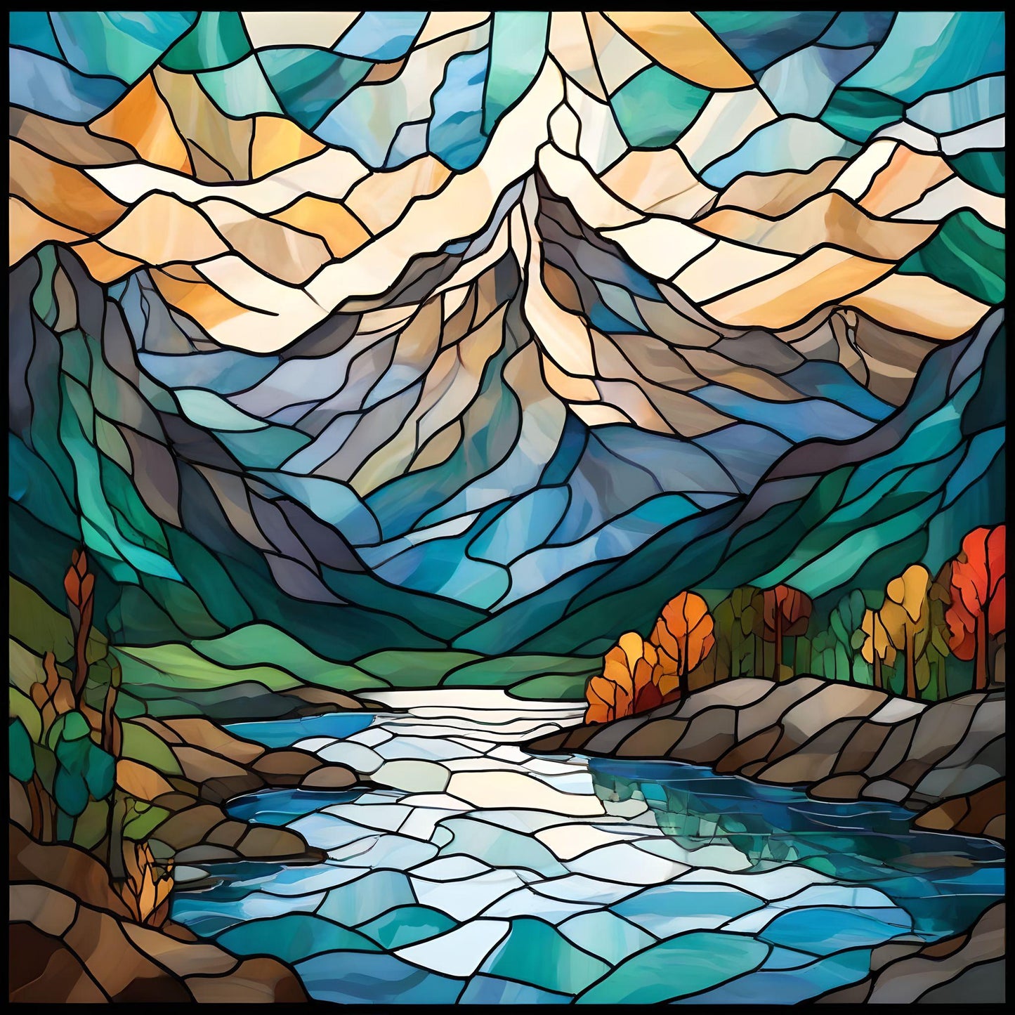 Abstract Lake and Mountain Diamond Art Kit