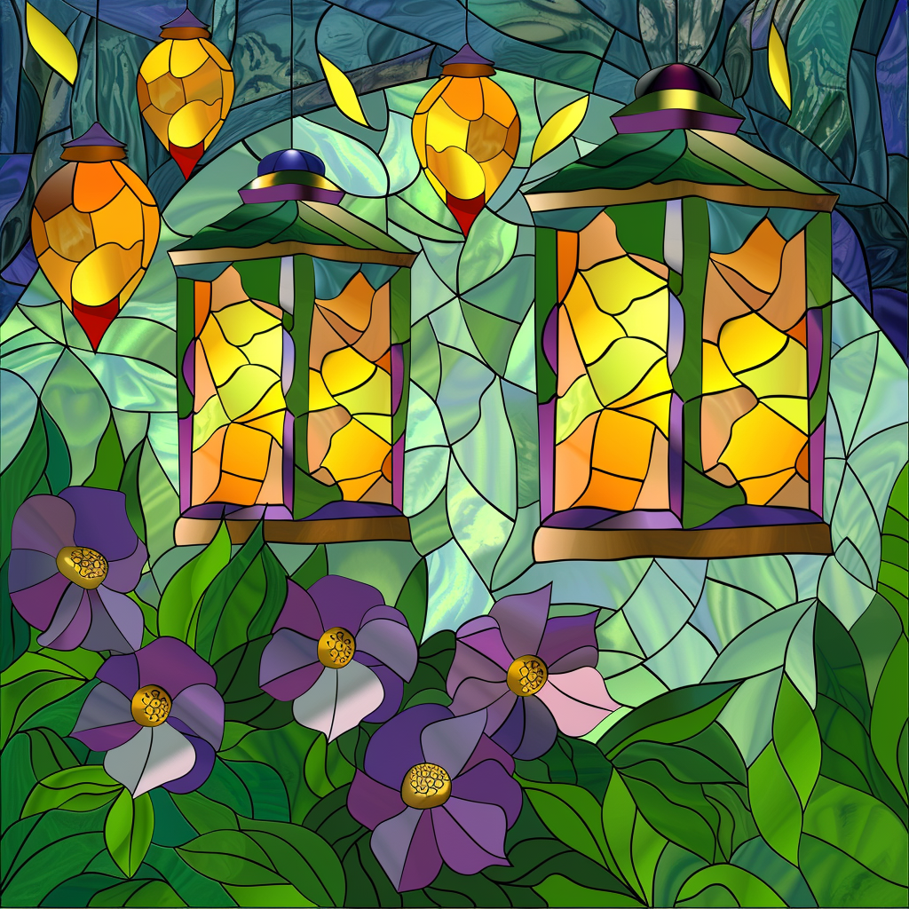 Abstract Lanterns and Spring Flowers Diamond Art Kit