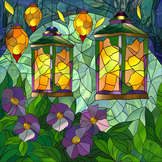 Abstract Lanterns and Spring Flowers Diamond Art Kit
