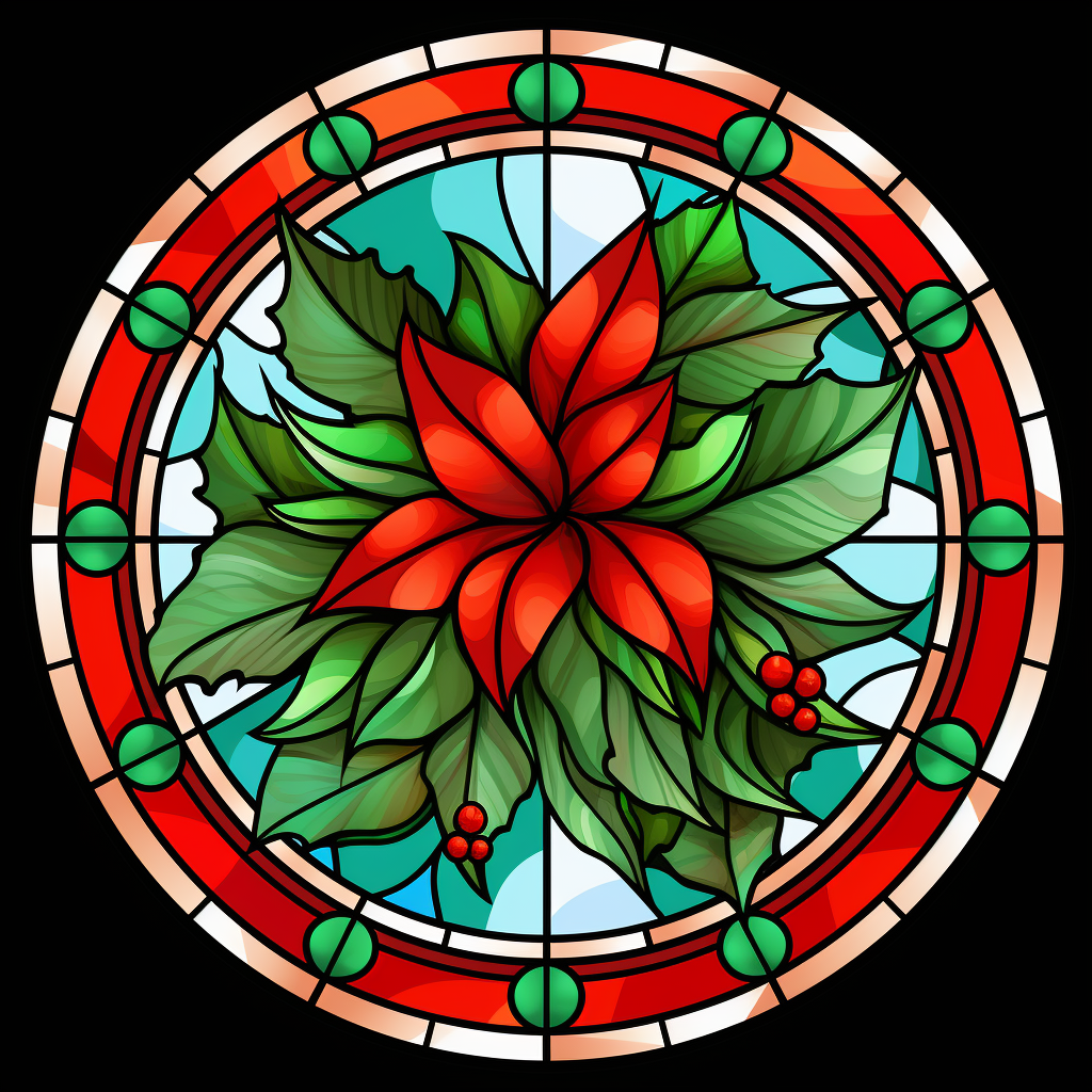 Abstract Leaves and Poinsettia Circle Diamond Art Kit