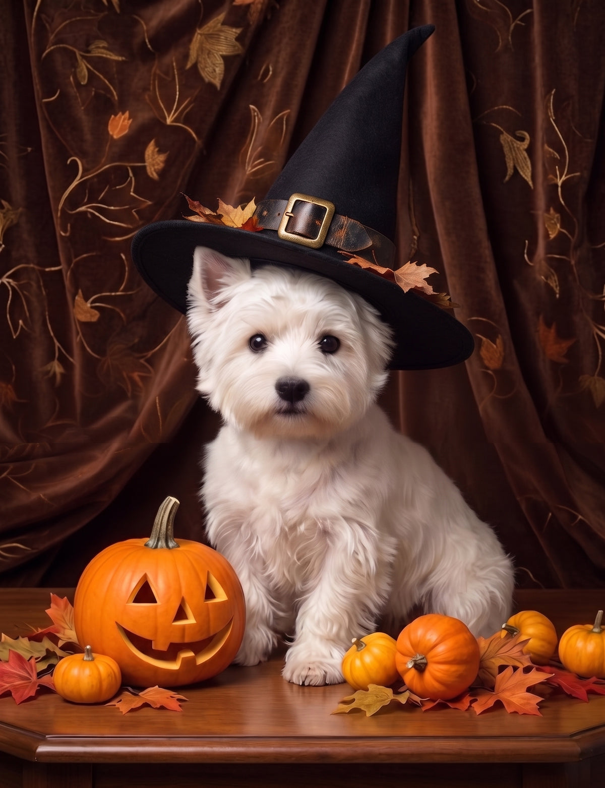 Abstract Leaves and Pumpkins Puppy Diamond Art Kit