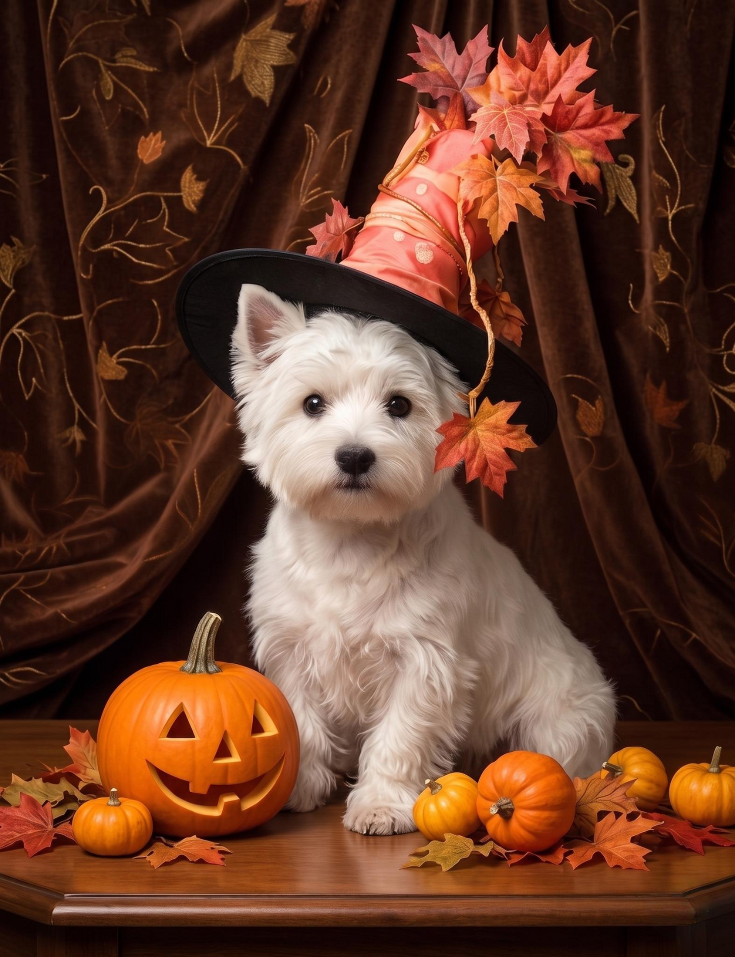 Abstract Leaves and Pumpkins Puppy Diamond Art Kit
