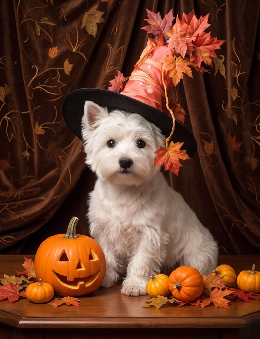 Abstract Leaves and Pumpkins Puppy Diamond Art Kit