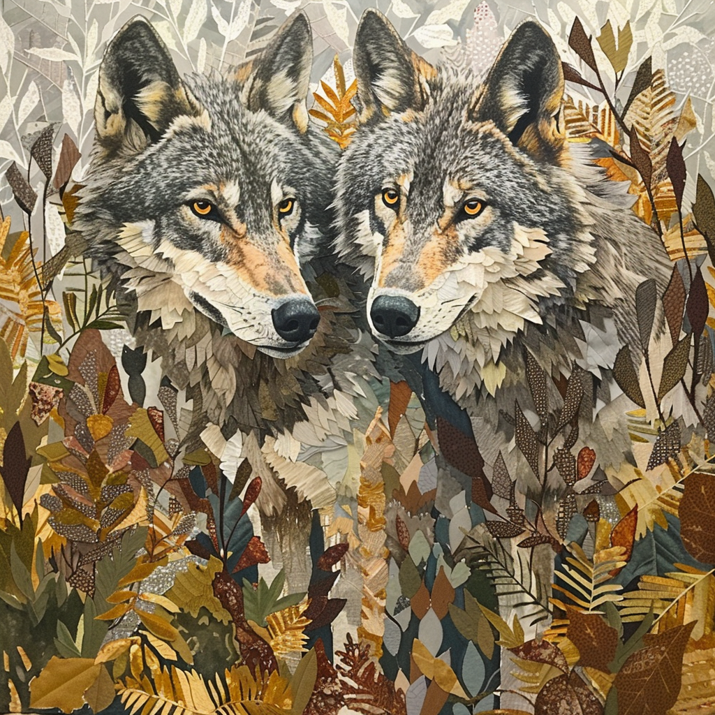 Abstract Leaves and Wolves Diamond Art Kit