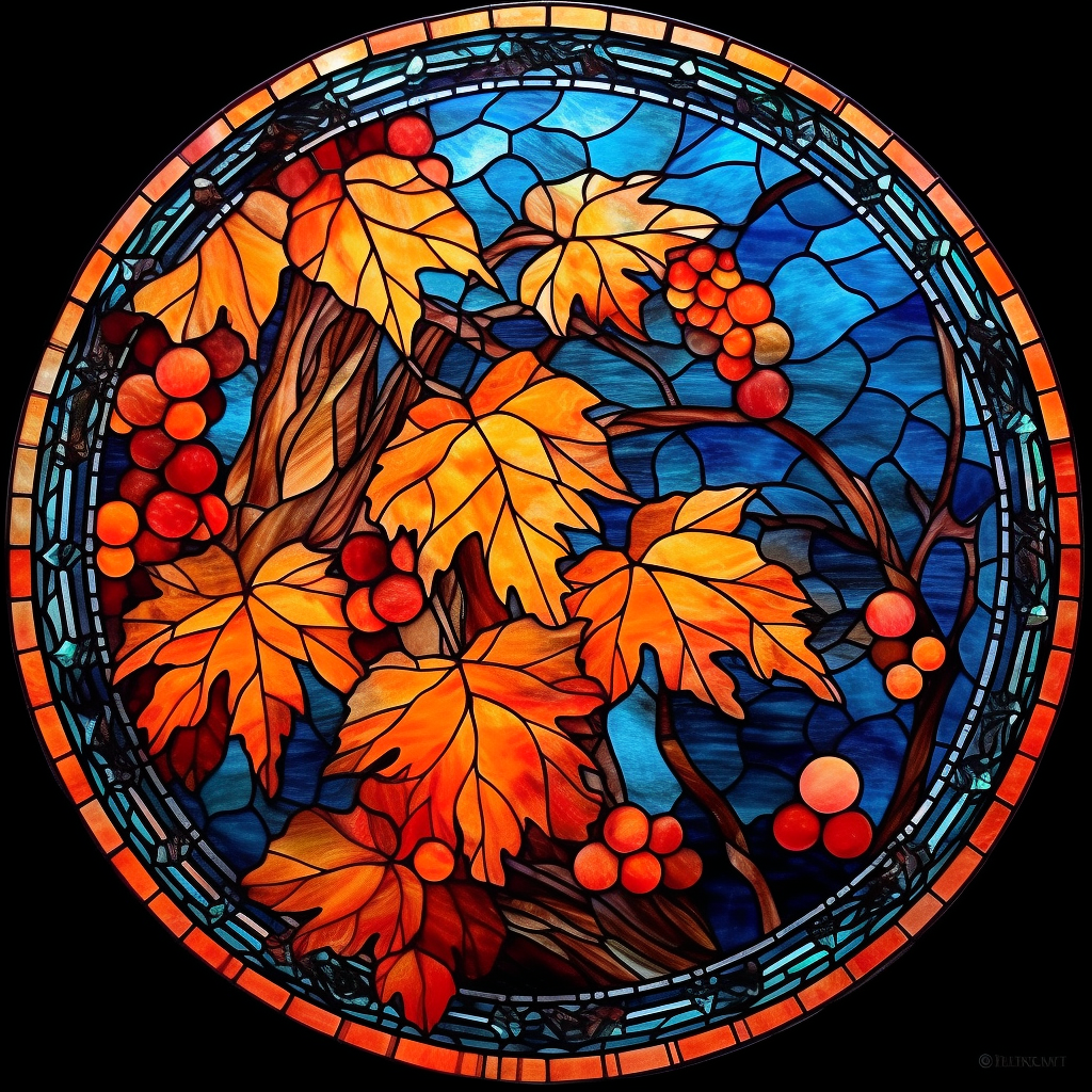 Abstract Leaves and Berries Circle Diamond Art Kit