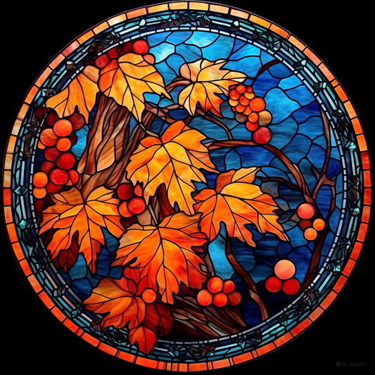 Abstract Leaves and Berries Circle Diamond Art Kit