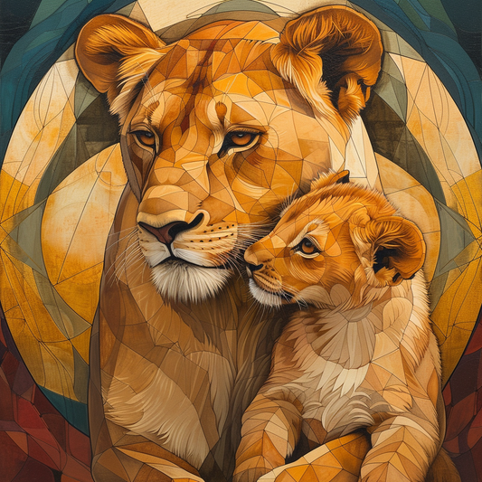 Abstract Lioness and Cub Diamond Art Kit