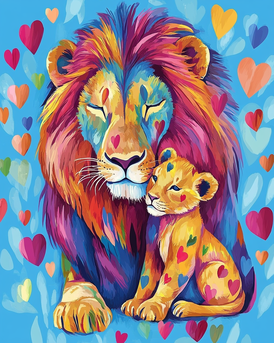 Abstract Lions and Hearts Diamond Art Kit