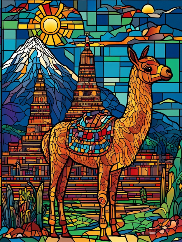 Abstract Llama and Inca Ruins Diamond Art Kit