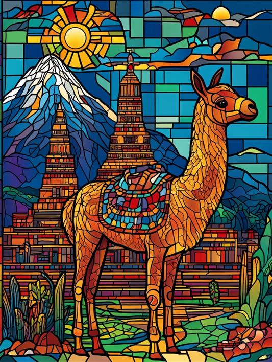 Abstract Llama and Inca Ruins Diamond Art Kit