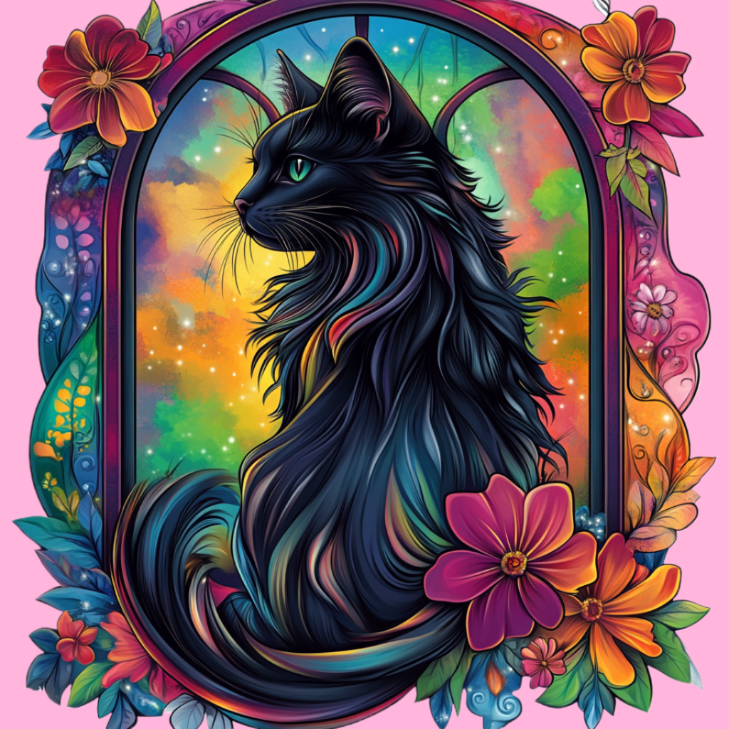 Abstract Long Haired Cat and Window Diamond Art Kit — diamond art kit canvas