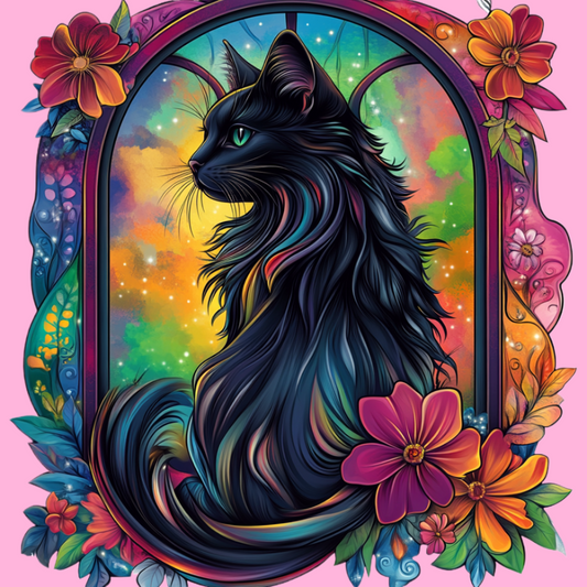 Abstract Long Haired Cat and Window Diamond Art Kit