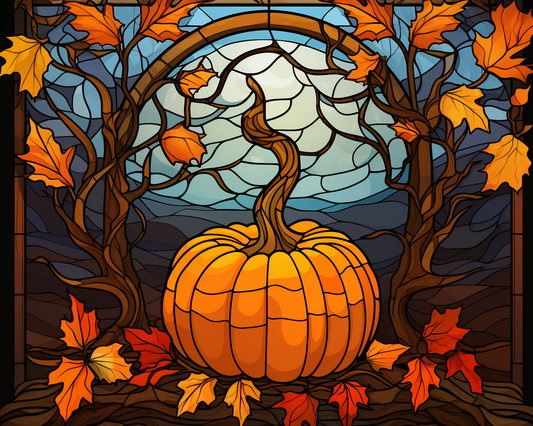 Abstract Long Stem Pumpkin Diamond Art Kit