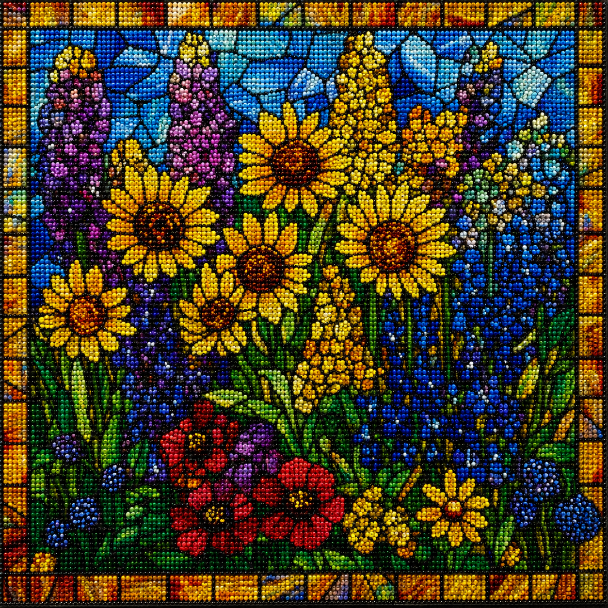 Abstract Mixed Flower Square Diamond Art Kit