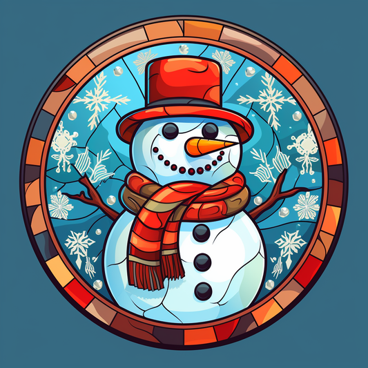 Abstract Orange and Tan Striped Scarf Snowman Circle Diamond Art Kit