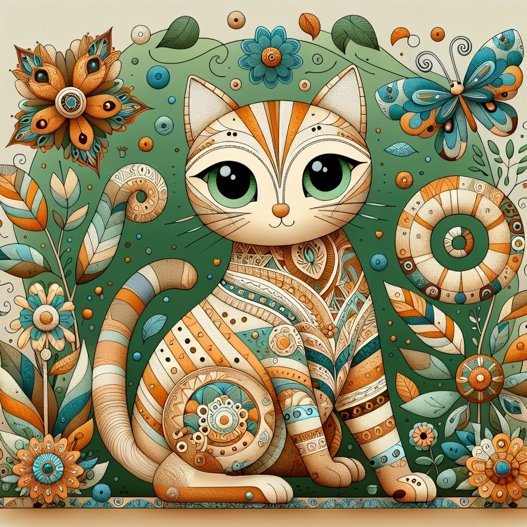 Abstract Pattern Cream Cat Diamond Art Kit