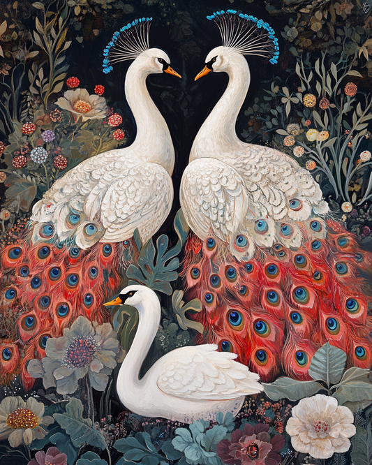 Abstract Peacocks and Swan Diamond Art Kit