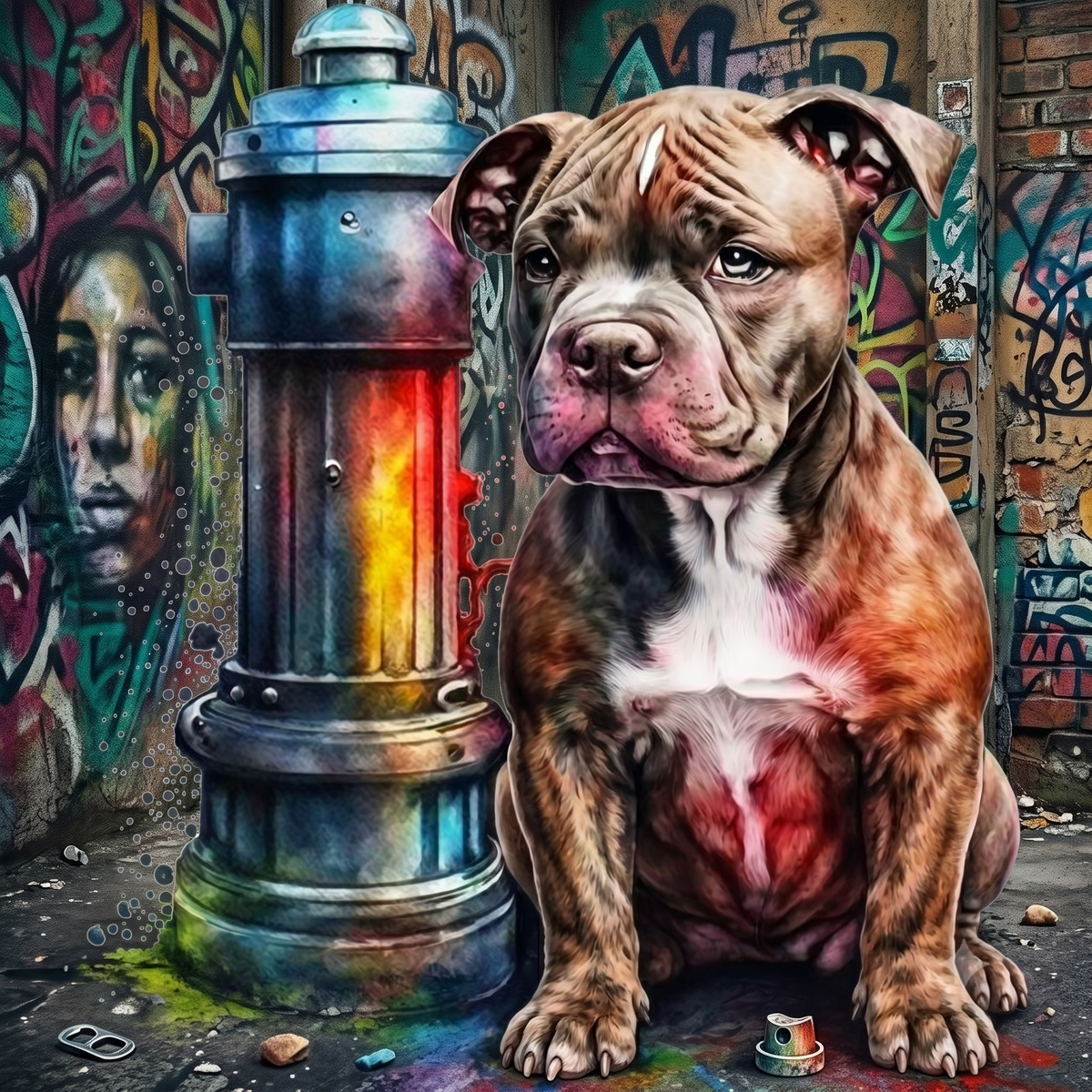 Abstract Pitbull Puppy Fire Hydrant Diamond Art Kit