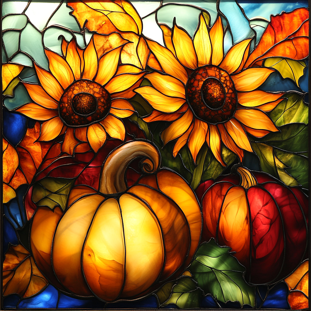 Abstract Pumpkin and Sunflower Square Diamond Art Kit