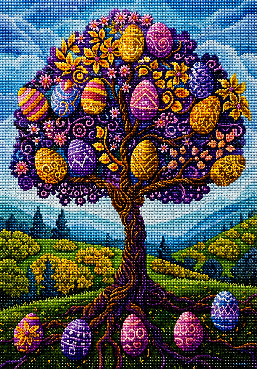 Abstract Purple Easter Egg Tree Diamond Art Kit