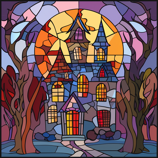 Abstract Purple Sky Haunted House Diamond Art Kit